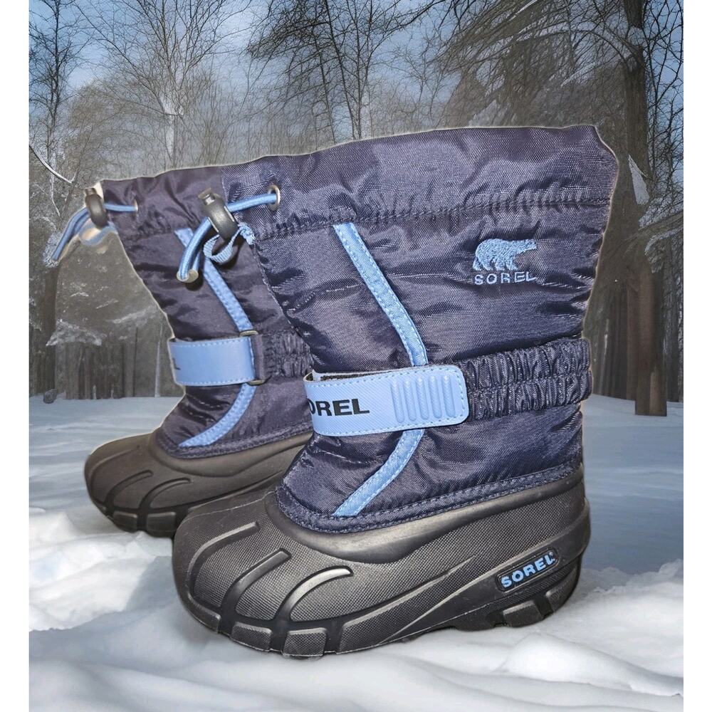NEW SOREL Black & Blue Flurry Waterproof, Insulated Snow Boots KIDS Size 11